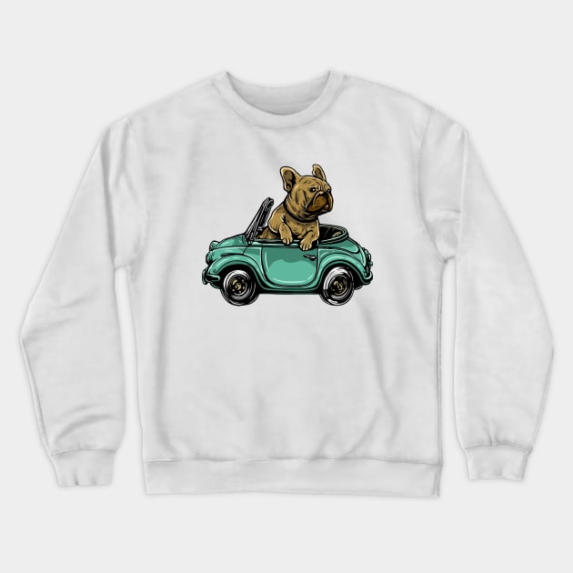 Cute Dog Bulldog Riding And Driving Car Crewneck Sweatshirt by eijainspire